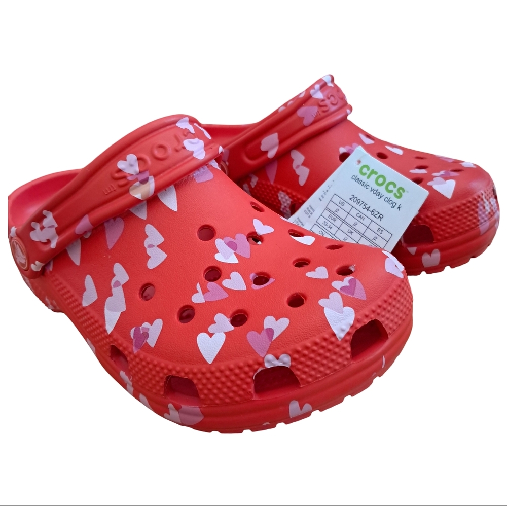 CROCS Classic Clog Cherry Red With Hearts Various Toddler & Little Girls Sizes - Picture 9 of 12